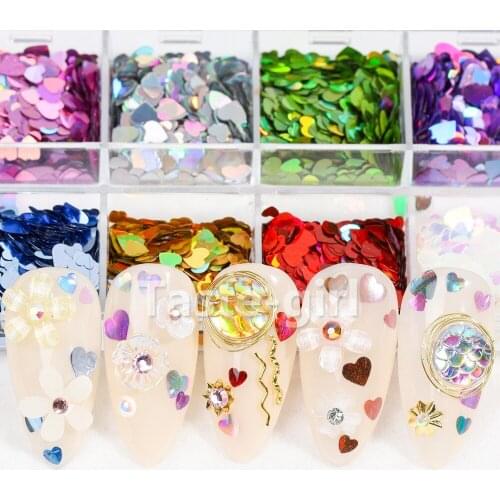 1 Box Heart Nail Art Decorations Flakes Glitter Holographic Sequin Chrome 3D Sparkle Polish Manicure Accessories CT52