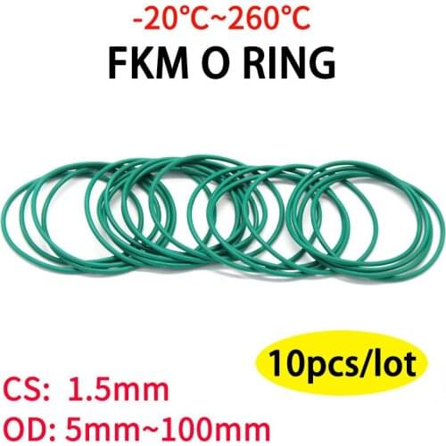 20pcs CS1.5mm OD 10~50mm Green FKM Fluorine Rubber O Ring Sealing Gasket Insulation Oil High Temperature Resistance Green