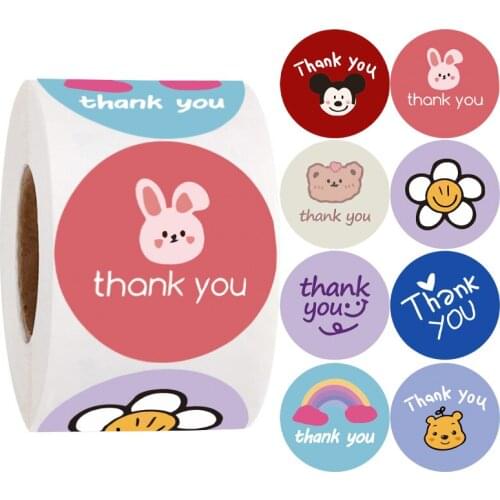 100-500 Pcs Cute Thank You Stickers 1 Inch Scrapbooking Sealing Labels Stickers for Envelope Handmade Gift Packaging Decoration
