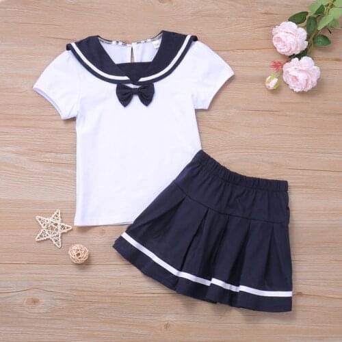 2021 Girls Clothing Sets New Summer Suit School Uniform Style T-Shirt+Skirt 2Pcs Kids Clothes Clothing For 2-6 Years Old