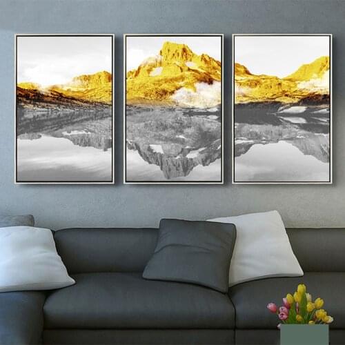 Abstract Gold Mountain Grey River Canvas Poster Wall Art For Living Room Modern Landscape Wall Painting Picture Home Decoration