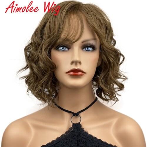 Aimolee Short Wavy Soft Heat Resistant Fiber Synthetic Wigs Natural Looking Premium Hair for Women 10 Inch