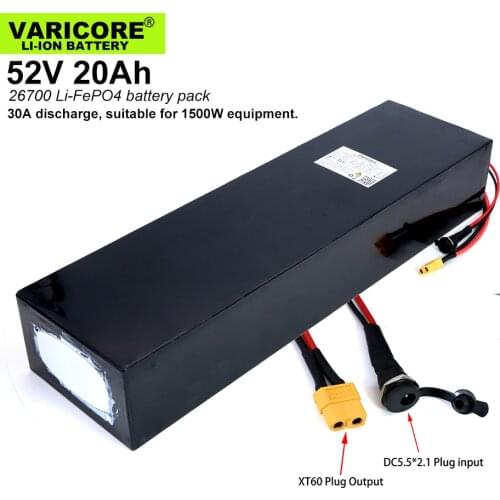 52V 20Ah 16S4P 26700 Lifepo4 Battery Pack with 16s 20A Maximum 60A Balanced BMS for Electric Boat E-bike 58.4V Lawn mower