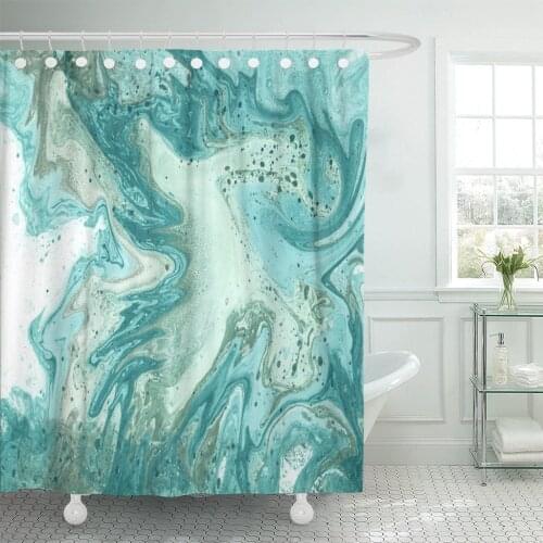 Watercolor Turquoise Marble Liquid Paints Contemporary Abstract for Websites Shower Curtains Waterproof Polyester Fabric 72 x 78
