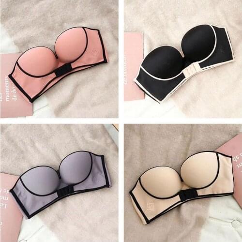 Strapless Underwear Women Sexy Invisible Bras Push Closure Bandeau Lingerie Wireless Sexy Bra Padded Bralette Top Front Up I9D8