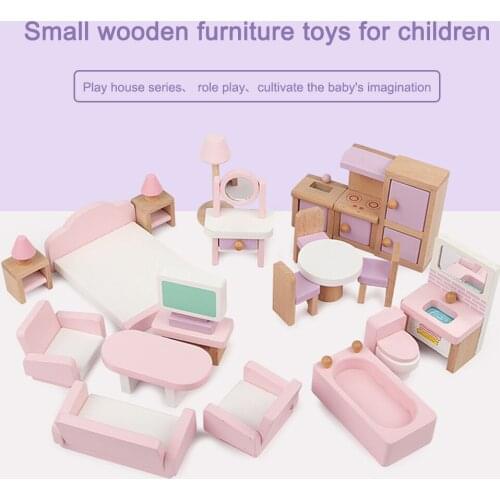 22Pcs Wooden Miniature Furniture for Dolls House Dollhouse Furniture Set Educational Pretend Play Toys Children Girls Gifts