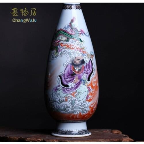 Changwuju in Jingdezhen home decoration the famille rose vase painted by Jinhongxia as home furnishing article and vintage art