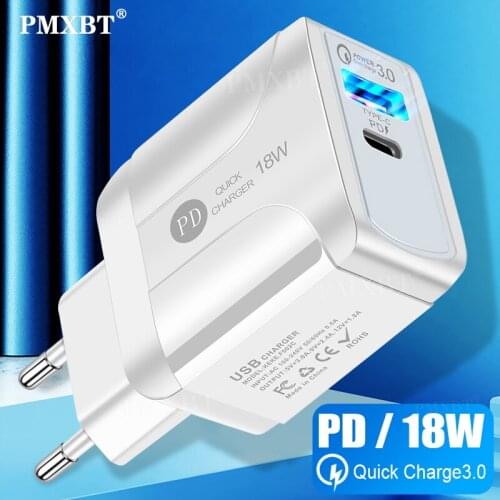 EU/US/UK Plug USB PD Charger Fast Charge 3.0 Mobile Phone Charger For iPhone 11 Samsung Xiaomi Huawei Type C QC3.0 Wall Chargers