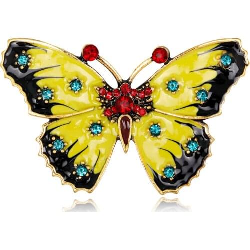 Purple Yellow Brown Colours Enamel Flying Butterfly Brooches Crystal Insect Brooch for Women Corsage Pins Jewelry Gifts