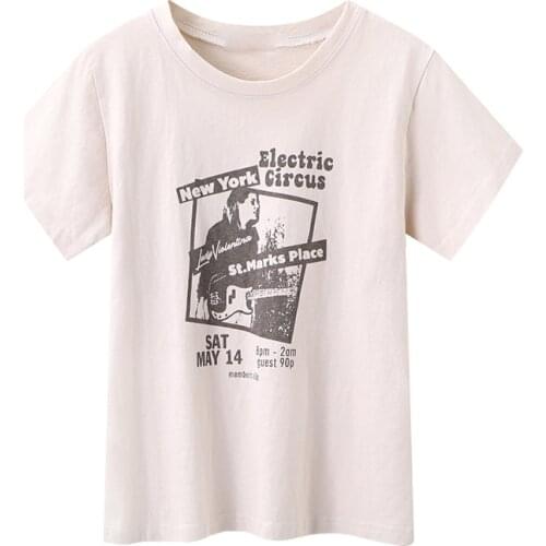 PUWD Vintage Girls Cartton Print Soft Cotton Tshirts 2021 Summer Fashion Ladies Bomb Short Tees Sweet Women Chic Tops Cute