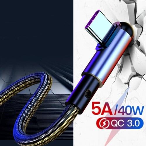 5A USB Type C Cable Fast Charger Cord Nylon Braided Mobile Phone Cables for Huawei Mate 40 P40 Xiaomi Samsung Poco X3 Pro Data