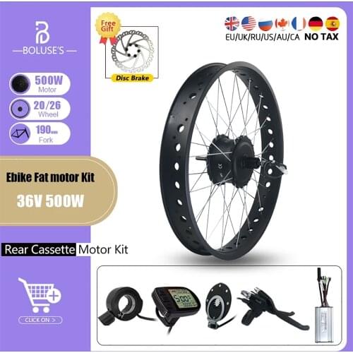 Electric Fat Bike Kit Snow Rear Cassette Hub Motor Wheel 20 26 Inch 4.0 Tyre 36V 500W Fat Bike Motor Wheel 4 Color For Ebike
