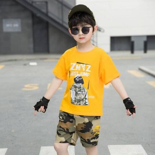 Baby Boys Summer Clothes Set Cartoon Short Sleeve + Camouflage Shorts 2pcs Handsome Casual Kids Clothes Boys Outfits For 3T-12