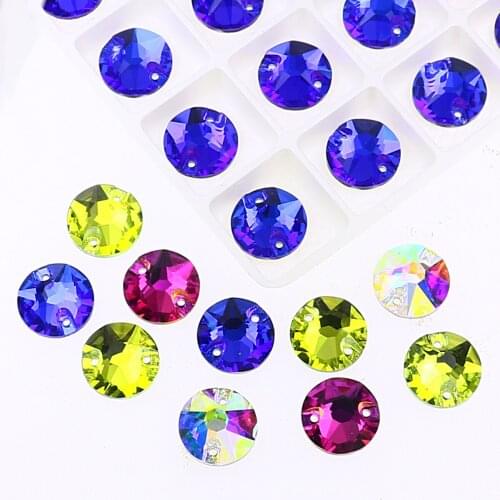Round K5 Glass Sew On Rhinestones Crystal AB Glitter Diamante Sewing Stones for DIY Wedding Dress Clothes Crafts Arts 8mm-16mm