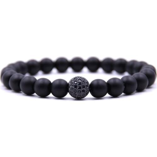 Fashion CZ Round Ball Bracelet Black Frosted Stone Beaded Bracelet Buddhist Beads Men Ladies Gift Gift Prasras Hombre