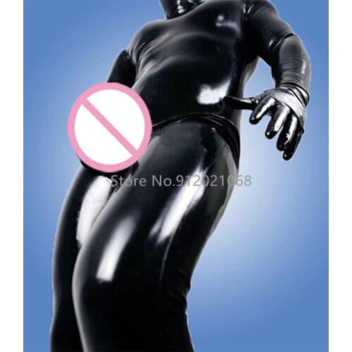 Man Full Cover Latex Catsuit Rubber Bodysuit with Hood and Penis Condom and Socks and Gloves Plus Size