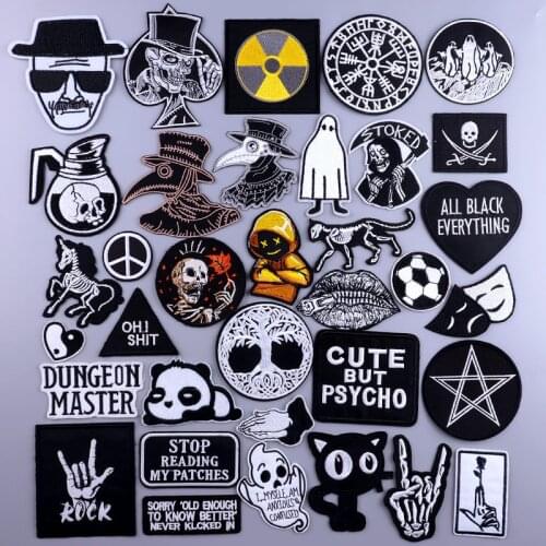 Skull Letter Patch Punk Iron On Patches On Clothes Punk Biker Clothing Stickers Embriodered Pacth Hippie Stripes For Jackets