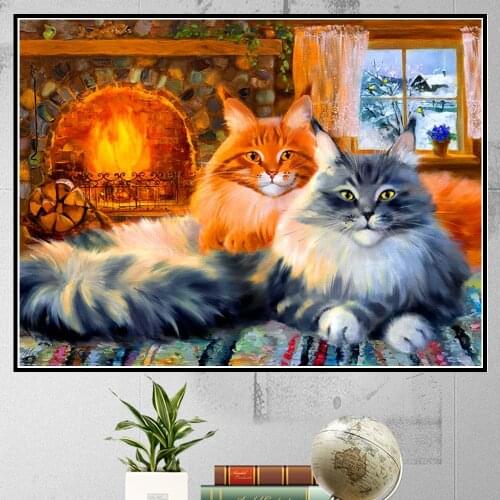 New 5D Full Square Diamond Painting Animals Cat Cross Stitch Kits Diamond Mosaic Beads Embroidery Rhinestone Pictures Decor Home