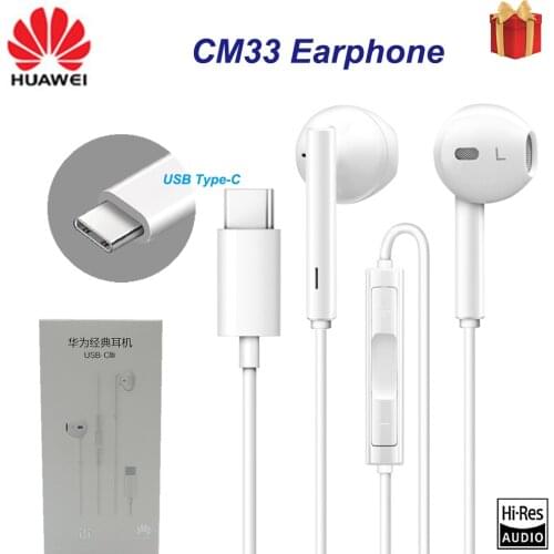 Original HUAWEI CM33 Earphone USB Type-C In Ear Hearphone Headset Mic Volume HUAWEI Mate 10 Pro 20 X RS P20 30 Honor 7 8 V8