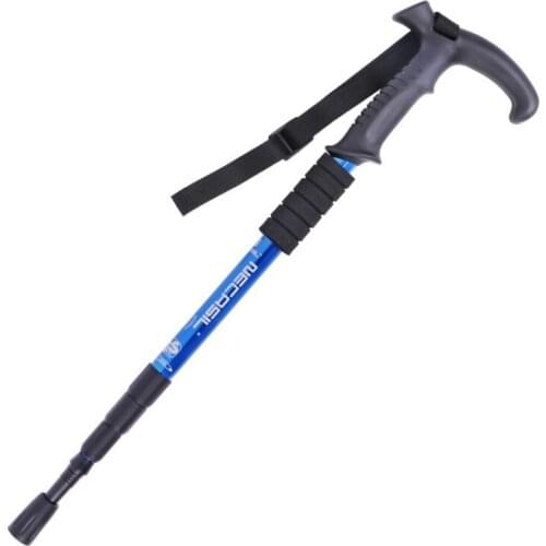 Aluminum Alloy Mountaineering T-handle Walking Trekking Pole Stick Collapsible Anti Shock Adjustable Telescopic Canes Stick Tr