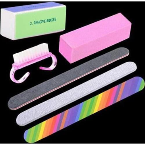 6pcs/Set Nail Art Files Dust Brush Cleaning Buffer Sponge Block Buffing Grit Sand UV Gel Polish Acrylic Manicure Pedicure Tools