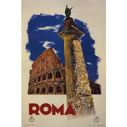ROMA ROME LANDMARKS COLOSSEUM TRAJANS COLUMN TRAVEL ITALY VINTAGE Art Film Print Silk Poster Home Wall Decor 24x36inch