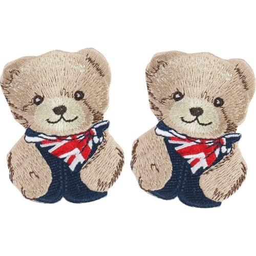 2PCS DIY Patch Cute Bear Clothes Applique Embroidery Patches for Clothing Iron on Fabric Badge Shirt Jeans Sticker Wholesale