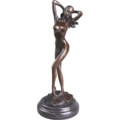 Sexy Nude Girl Bronze Statue Western Erotic Hot Female Sculpture Modern Art Marble Base Collection Gifts