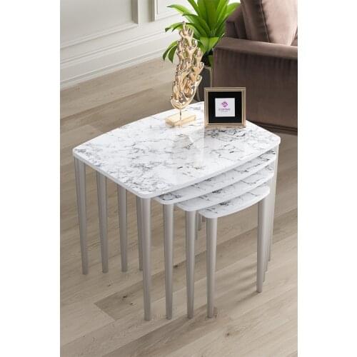 Modern Telwe Series Mdf 1. Grade 4 Pcs Zigon Coffee table And Medium Coffee table Pad White coffe table
