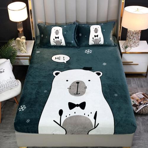 Super Soft Velvet Fitted Sheet Style Cartoon Bedding for Kids Warm Flannel Mattress Cover Hotel Home Single Twin Bedclothes