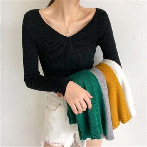 Women Sweaters And Pullovers 2018 New Autumn Winter Clothing Casual Solid Knitted Tops Long Sleeve Womens V-Neck Basic Sweaters