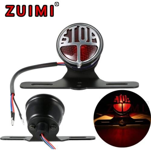 Universal Motorcycle Modified Coffee Retro Metal Tail Light Round Brake Metal Rear Tail Light STOP Tail Light
