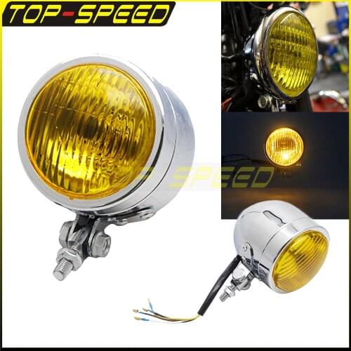 H4 12V 60/55W Chrome Vintage Amber Headlight Running Lights Motorcycle For Harley Honda Yamaha Suzuki Kawasaki Bobber/Cafe Racer