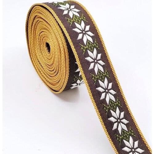 High-quality 20MMX10yard/lot Polyester Woven Jacquard Ribbon Coffee background white flowers pattern straps and belt lace