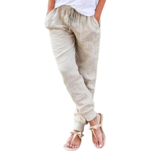 2021 New Autumn Women Casual Pants Sweat Absorbent Pockets Solid Color Elastic Waist Pants Drawstring Trousers Streetwear