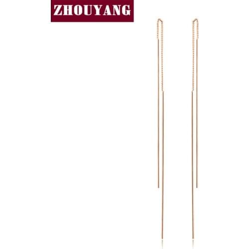 ZHOUYANG Ear Line For Women Simple Style Long Straight Needle Rose Gold Color & Silver Color Jewelry Fashion Jewelry E789 E790