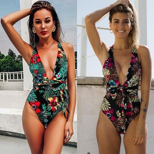 2021 new swimsuit fashion sexy deep V-neck European and American printed womens one-piece swimwear designer swimsuit