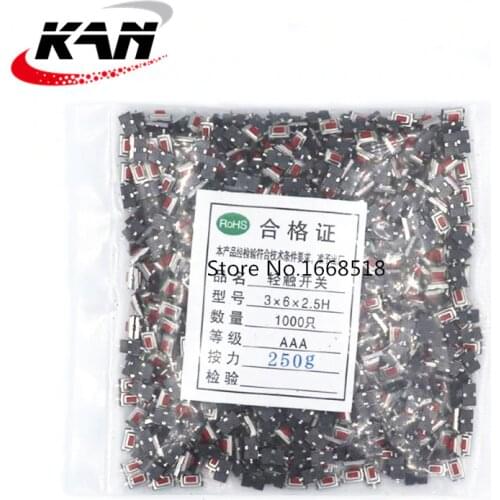 1000pcs 3*6*2.5mm 3*6*2.5H SMD red Button switch key switch Tact Switch