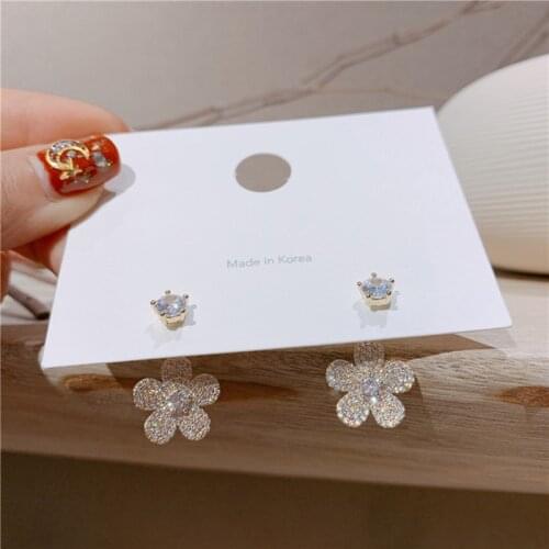 2020 New Korea Trendy Shiny Zircon Flower Pendant Earrings For Women Exquisite Statement Earrings Girl Jewelry Accessories Gift