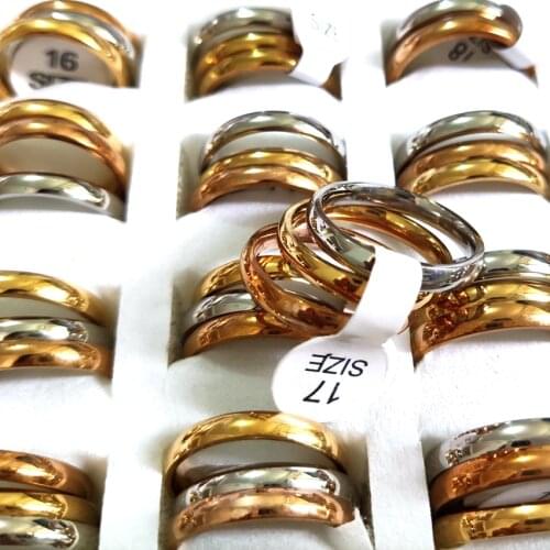 36 Sets ( 3 in 1) Mens Womens 3pcs Ring Set Jewelry Female Stainless Steel Ring Man Band Ring 9mm Width Comfortable Wearing