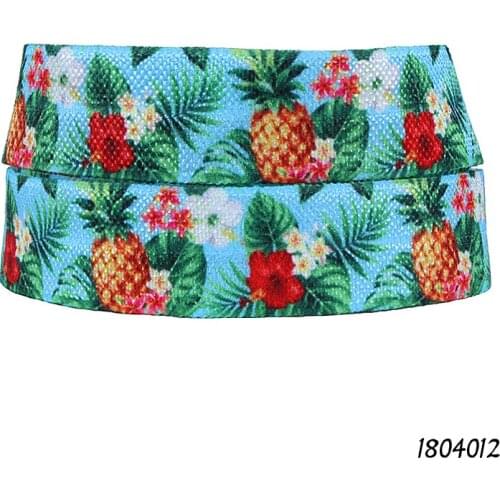 50 yards/lot) New style summer foe ribbon, 5/8" flower and pineapple printed fold over elastic