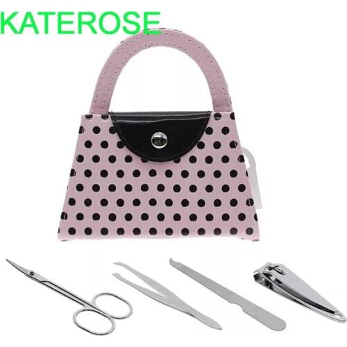 6SETS Pink Polka Dot Purse Manicure Set Bridal Shower Favors Handbag Design Pedicure Kit Wedding Party Giveaways