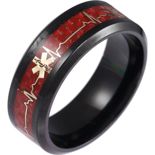 8mm Stainless Steel Couple Rings For Men And Women Medical Signs "Star of Life" Vintage Original Lovers' Jewelry