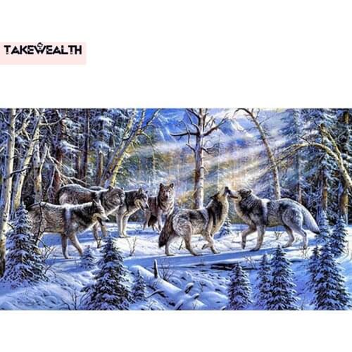 DIY Diamond Embroidery mosaic winter scenery Rhinestone Full round Diamond painting Cross Stitch snow wolf Christmas gift s504