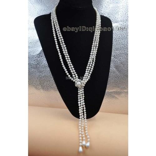 Free shipping 75cm 3strands 4-10mm freshwater pearl necklace