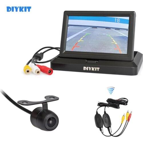 DIYKIT Wireless 5" Foldable Rear View Monitor Car Monitor Waterproof Rear View Car Camera Parking System Kit