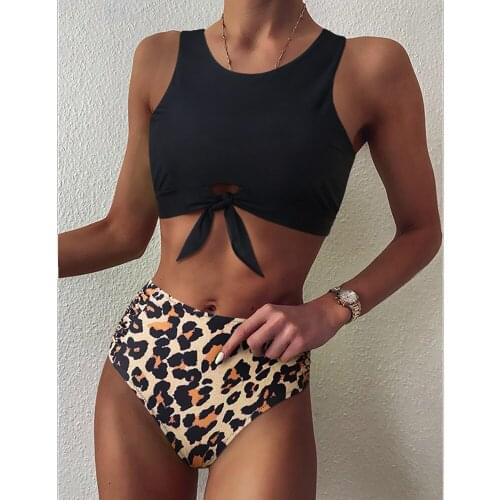High Waist Bikini Leopard Swimsuit Women Bikini 2021 Floral Swimsuit Print High Neck Bikini Push Up Swimwear Snake Bathing Suit