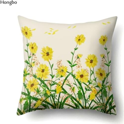 Hongbo Yellow Flowers Cushion Cover Yellow Nordic Pillow Case Modern Pillowcase for Sofa Bed Car Seat Cover 45x45cm Home Decor