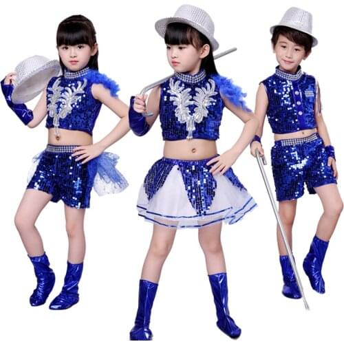 Childrens Jazz Dance Costumes Sequins Dress Modern Stage Performance Clothing Street Dance Princess Bitter Fleabane Skirt