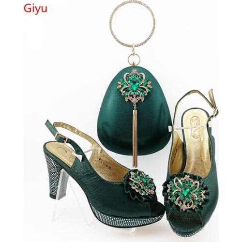 Doershow new Italian Shoe and Bag Set 2019 Women Shoes and Bag Set In Italy green Color Italian Shoes with Matching Bag HIA1-18